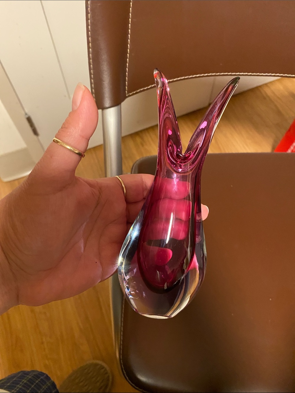 Handblown mcm murano Purple Glass Tulip Sculpture - Decorative Home Accent